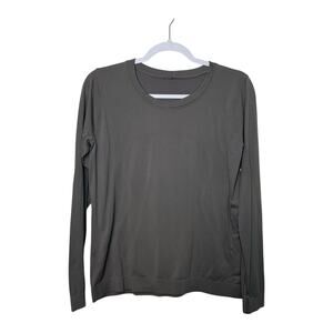 Lululemon Long‎ Sleeve Scoop Neck Shirt Women 10 Olive Green Activewear Stretch